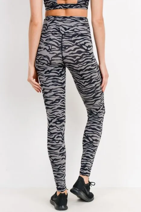 Grey & Black Tiger Active-wear Leggings