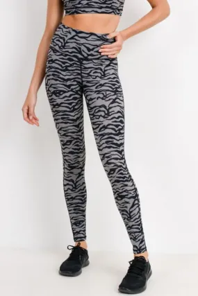 Grey & Black Tiger Active-wear Leggings