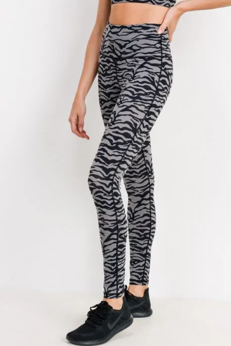 Grey & Black Tiger Active-wear Leggings