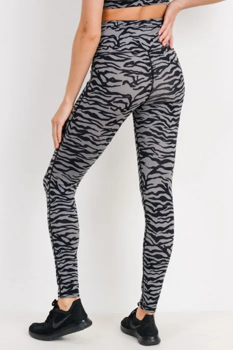 Grey & Black Tiger Active-wear Leggings