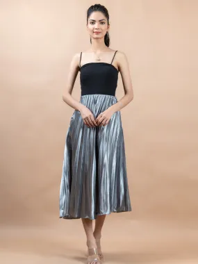 Grey Flared Skirt with Accordion Pleats For Women