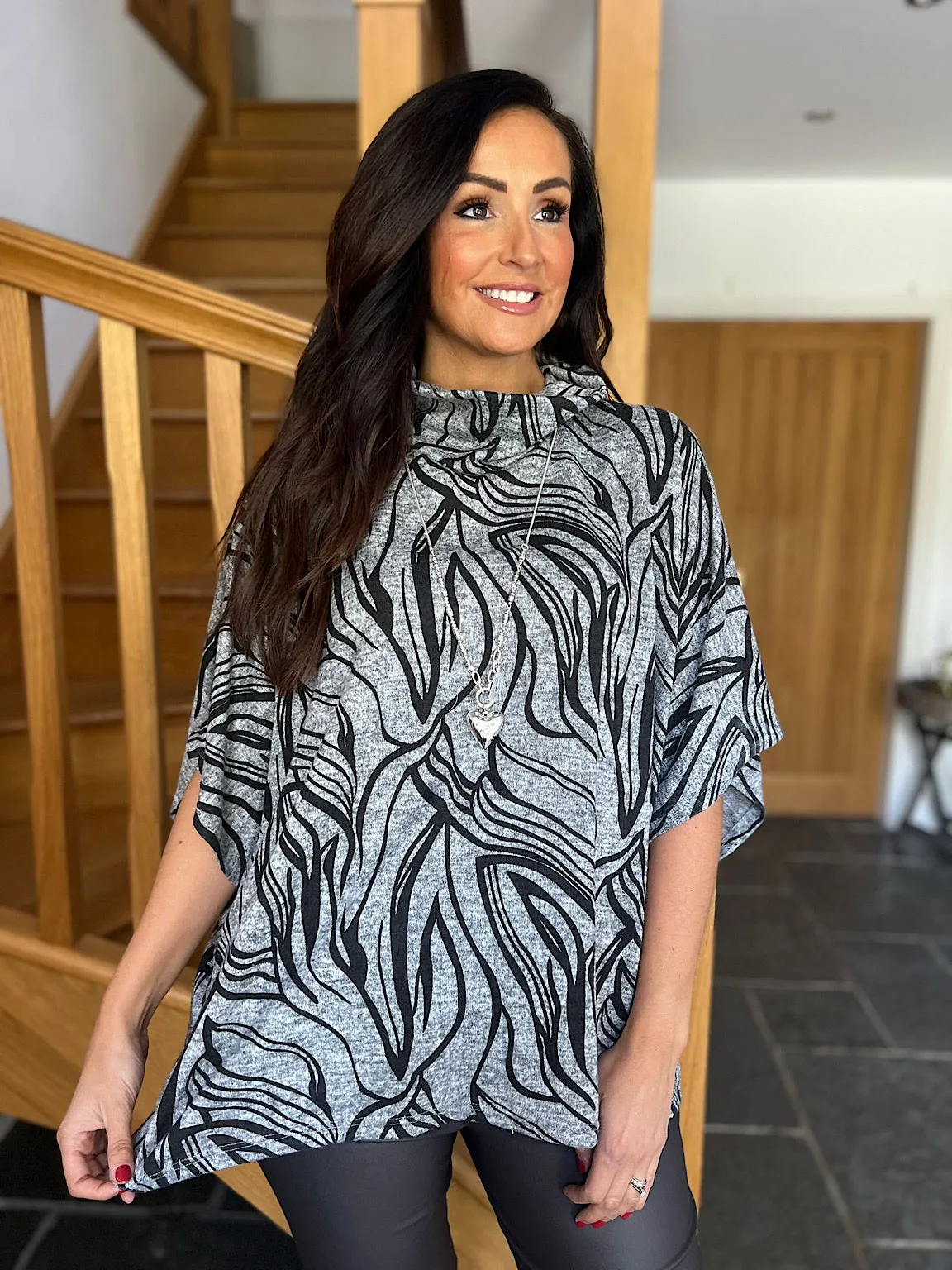 Grey Swirl Pattern Batwing Top Trisha