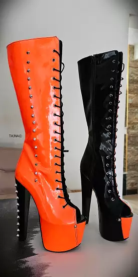 Halloween Orange Black Spiked Mid Calf Boots