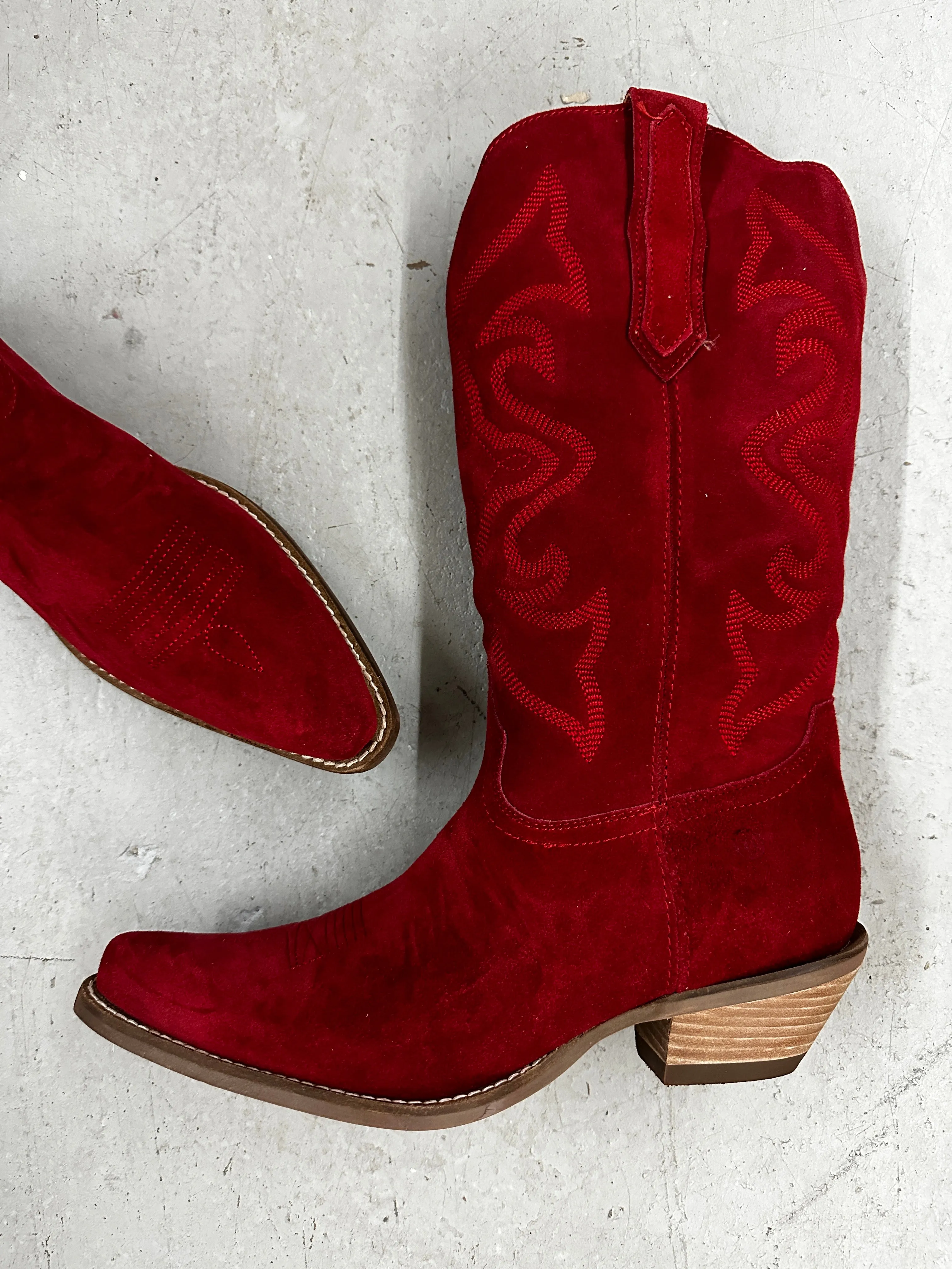 Homeward Bound Red Suede Boots (DS) - BACKORDER NOVEMBER 2024