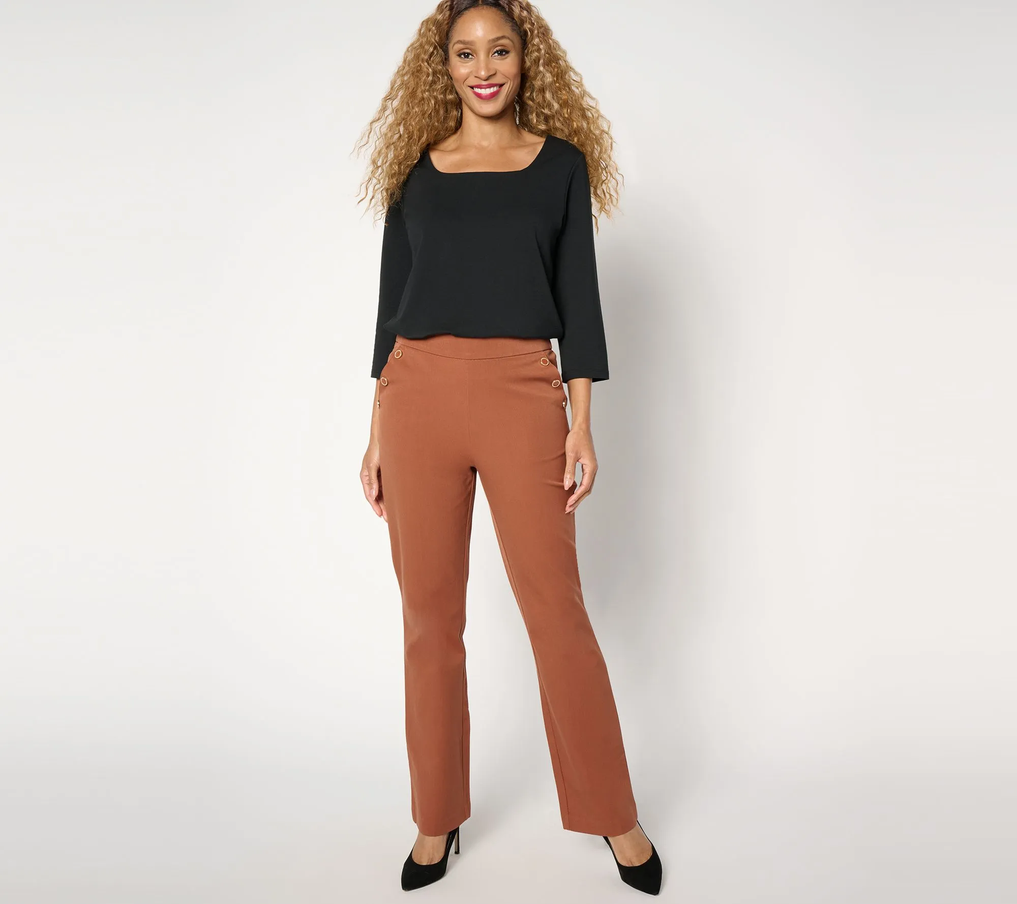 Isaac Mizrahi Live! Regular 24/7 Stretch Bootcut Pants w/ Buttons