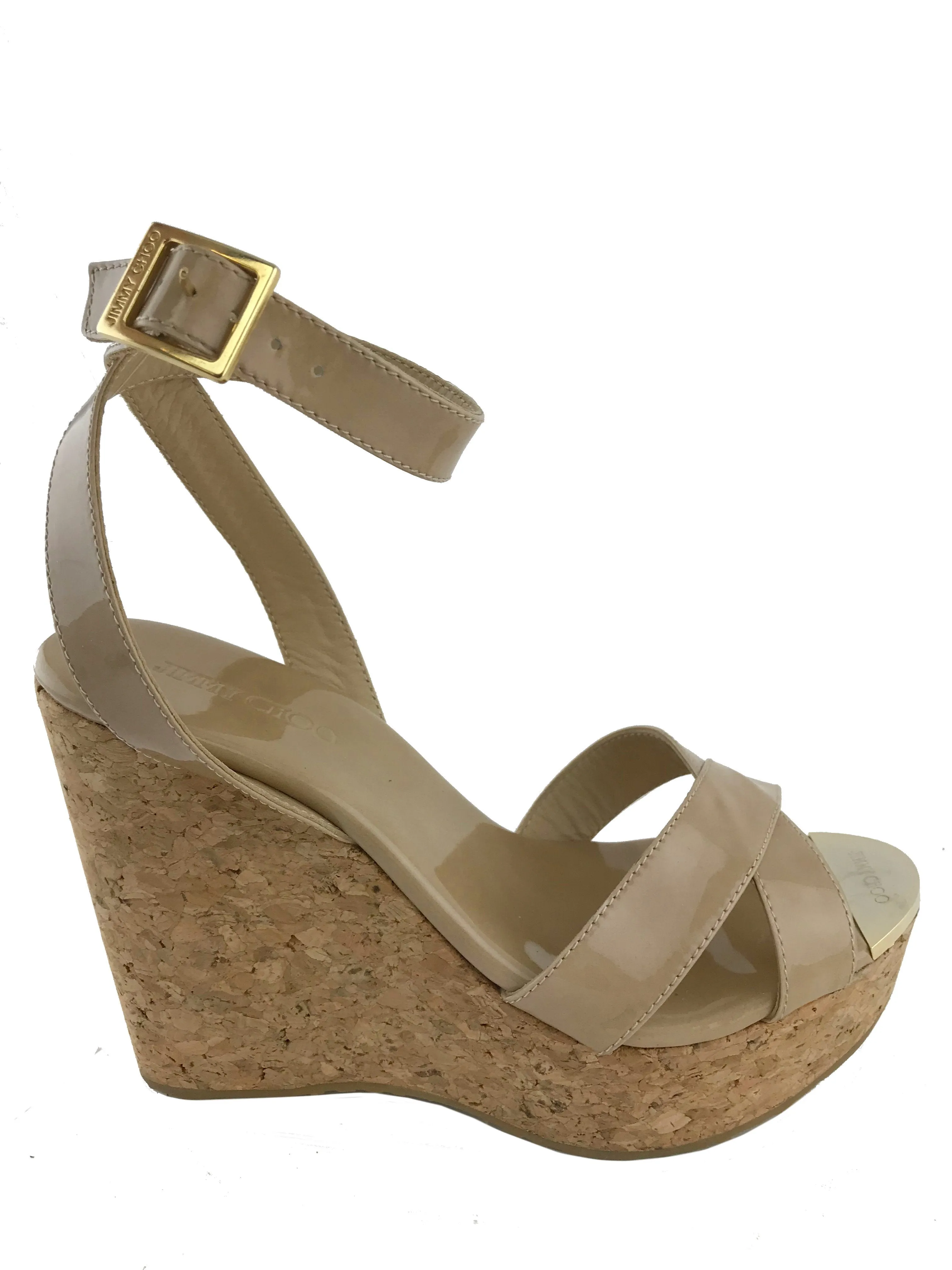 Jimmy Choo Papyrus Patent Cork Wedge Size 6.5