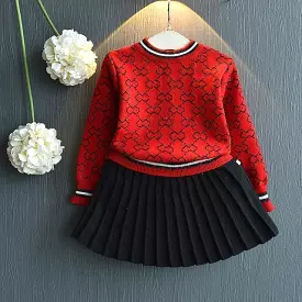 Kids Clothing Set Girls Pleated Skirt Suit