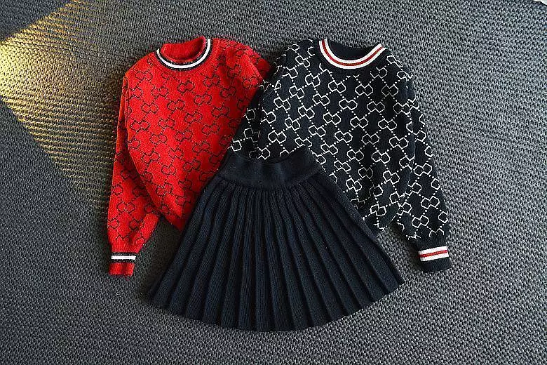 Kids Clothing Set Girls Pleated Skirt Suit