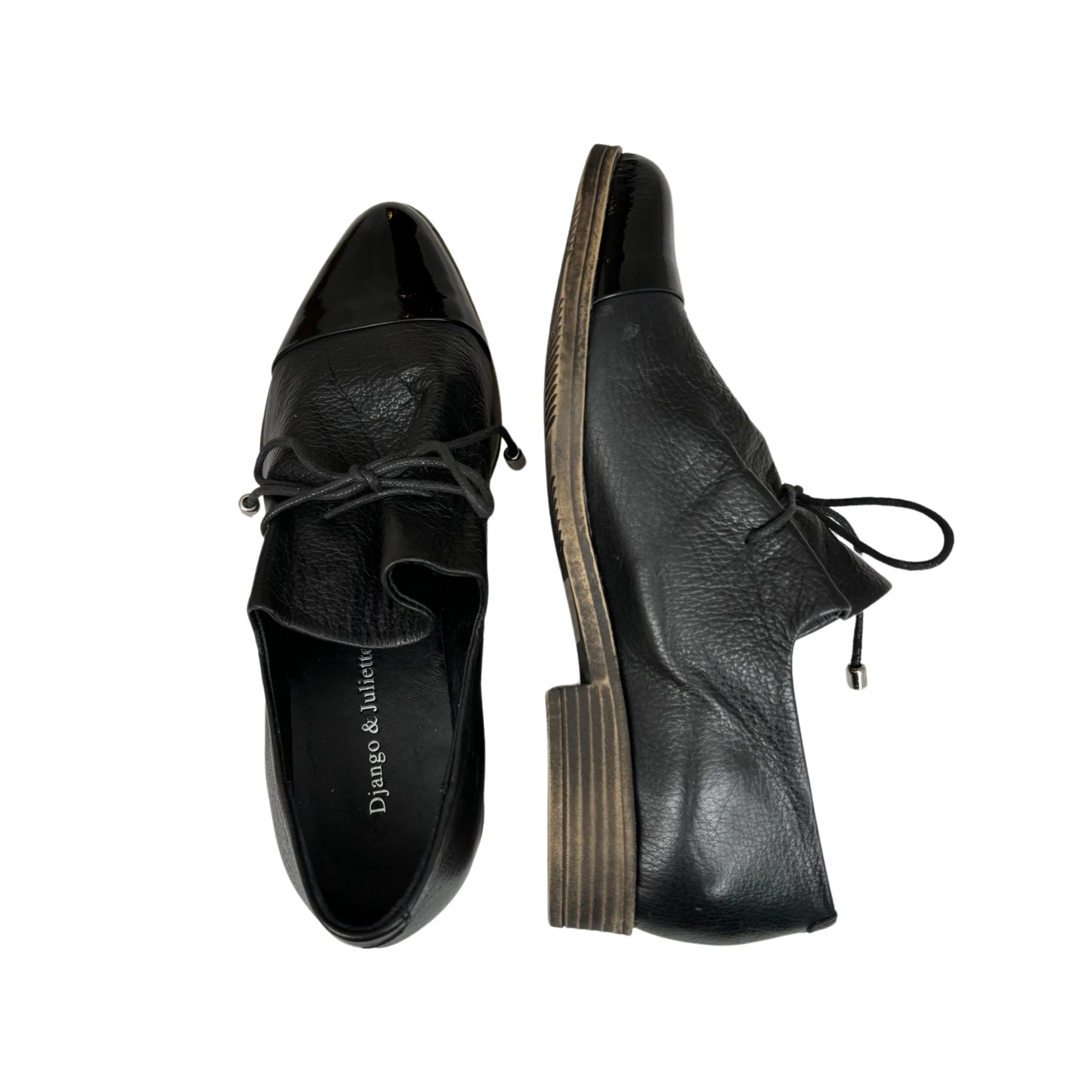 Kotty Black Leather/Patent Toe Flat