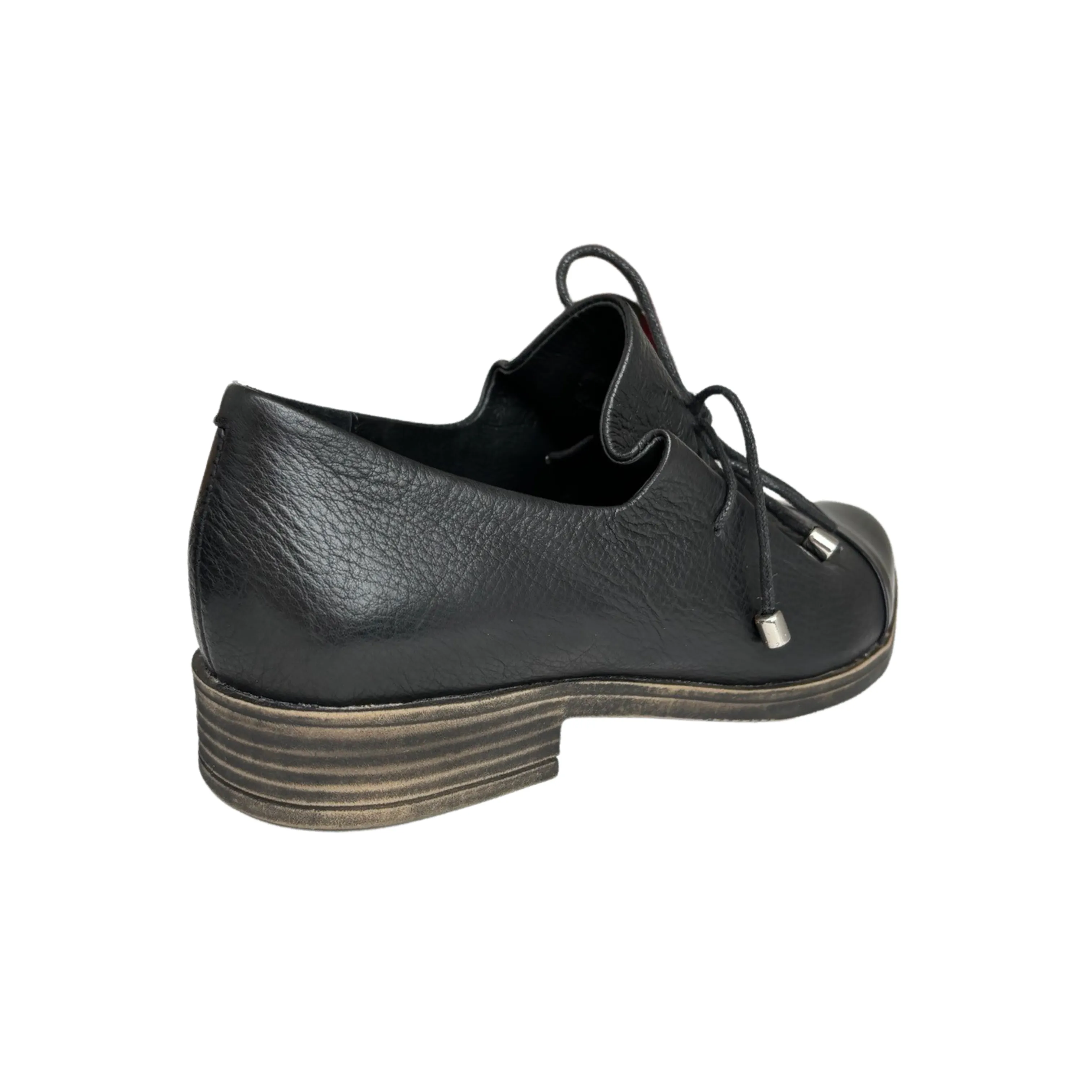 Kotty Black Leather/Patent Toe Flat