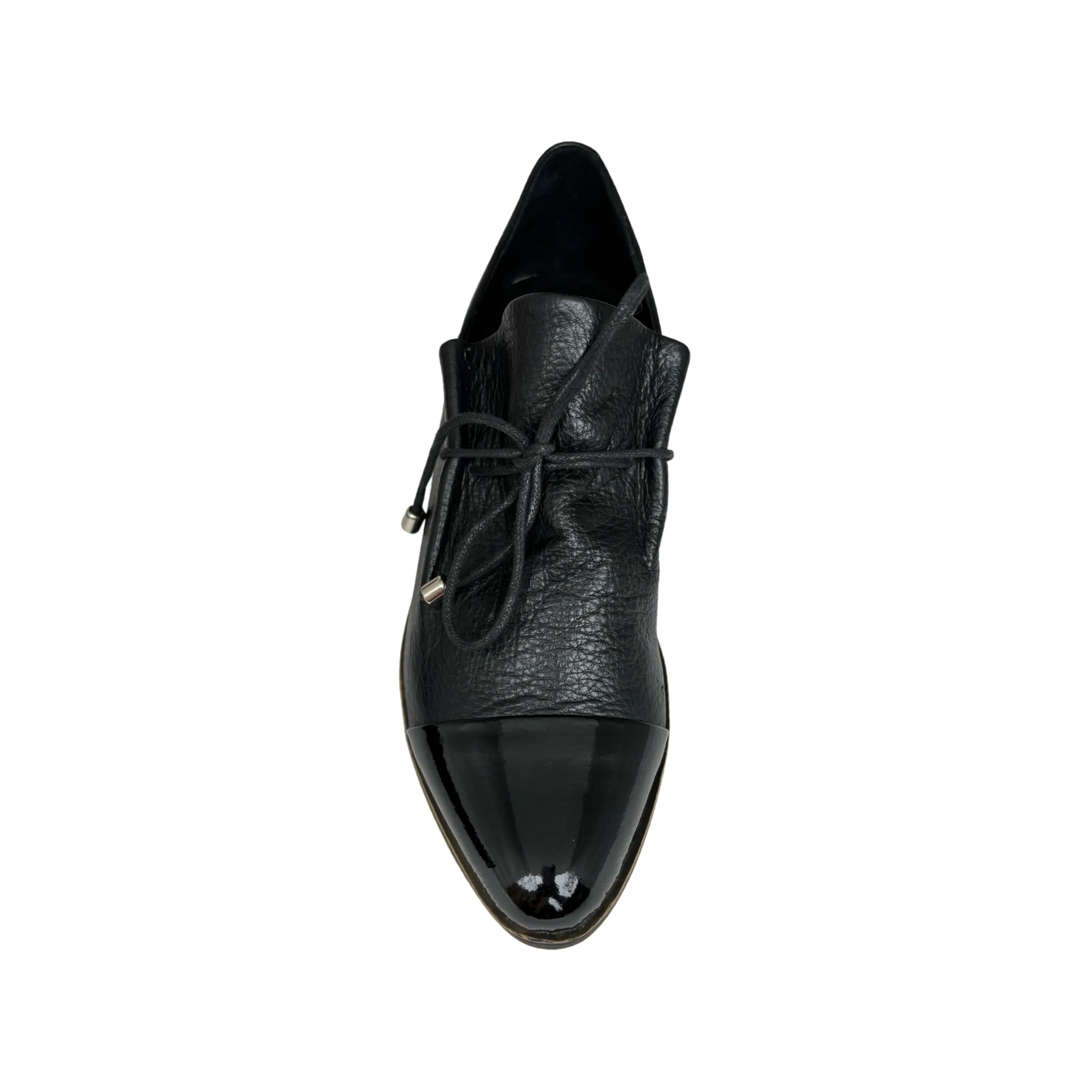 Kotty Black Leather/Patent Toe Flat