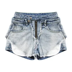 Layered Torn Ripped Denim Shorts