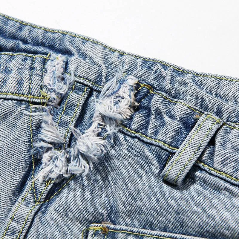 Layered Torn Ripped Denim Shorts