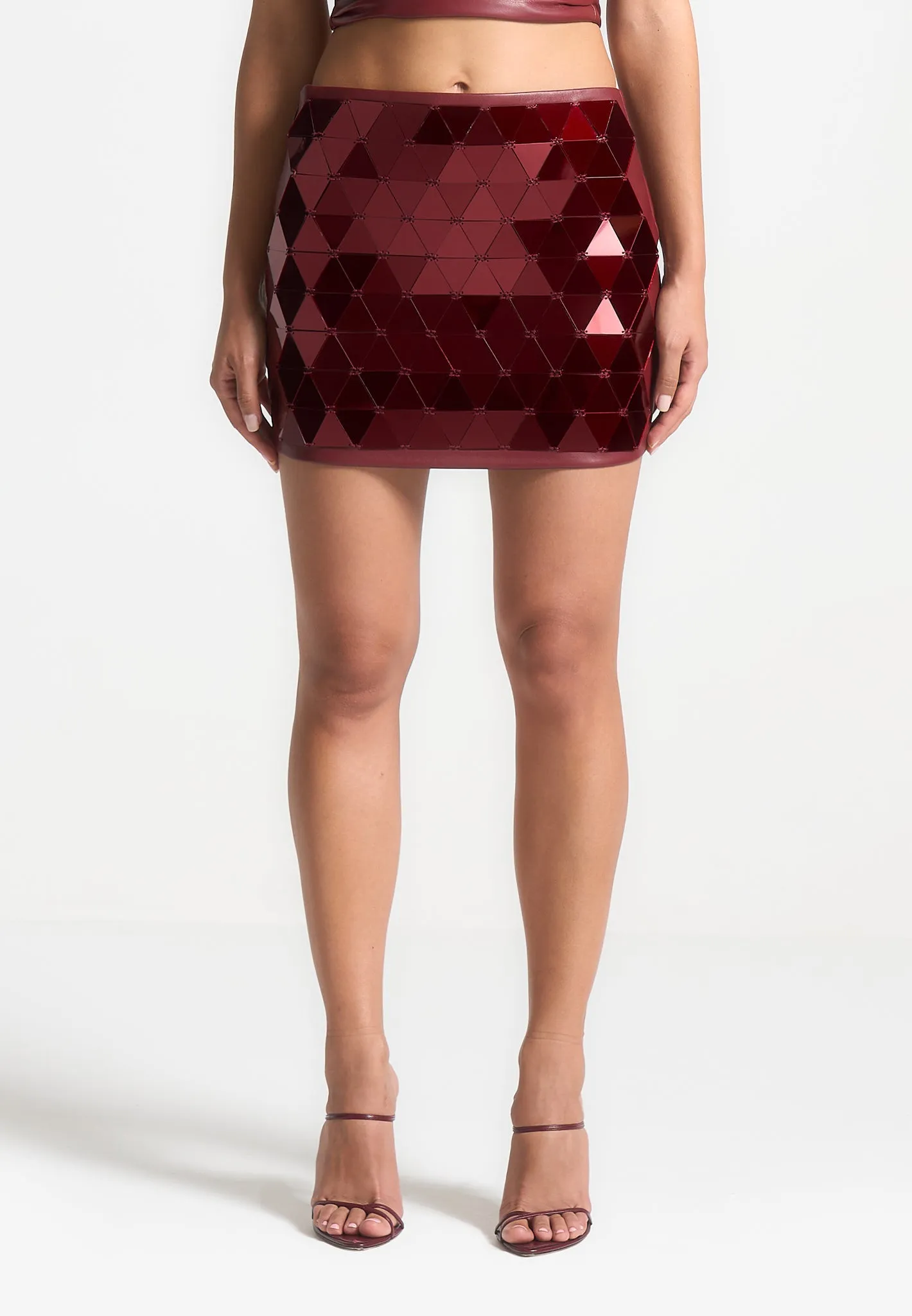 Leather Mirrored Mini Skirt - Wine Red