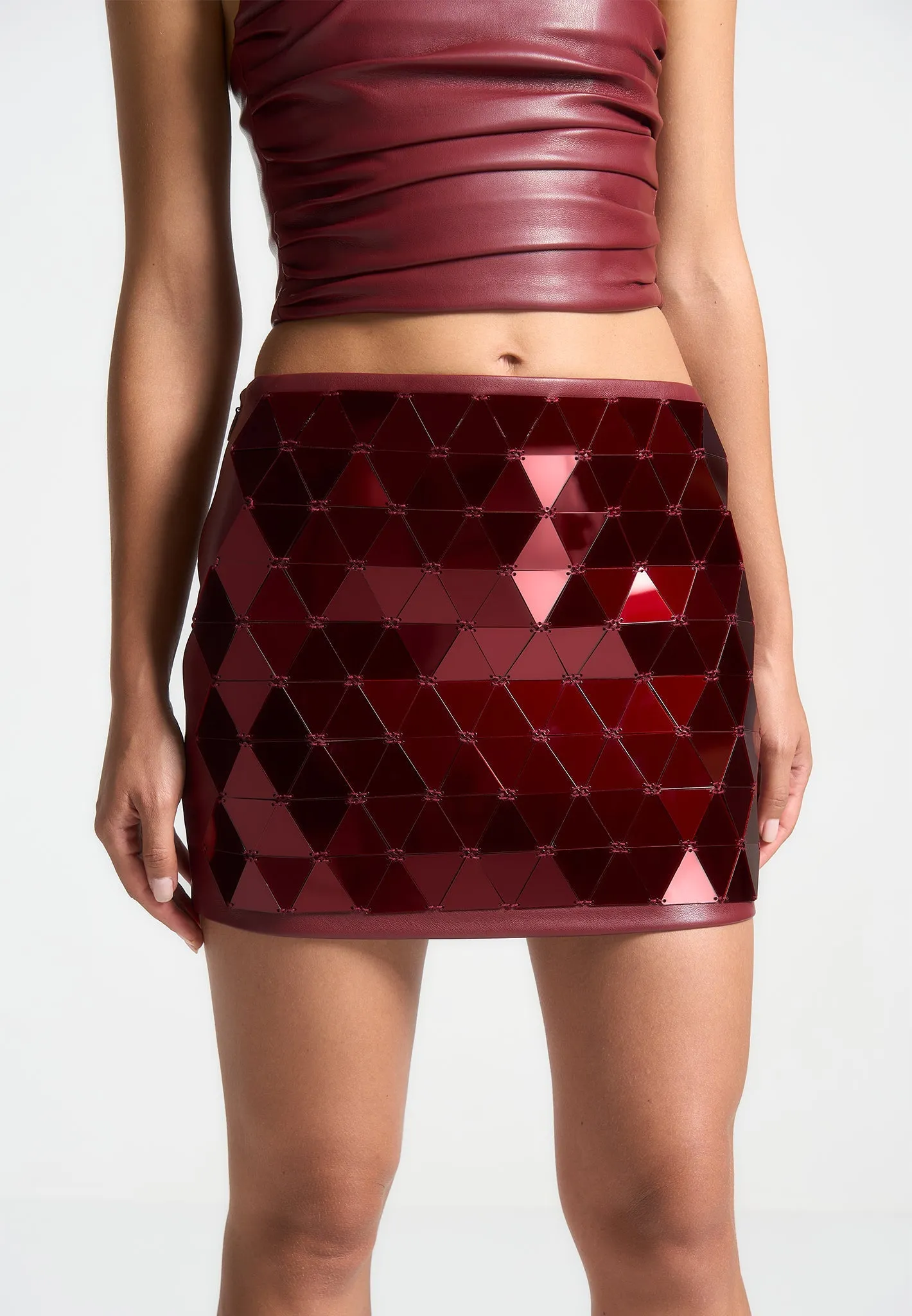 Leather Mirrored Mini Skirt - Wine Red