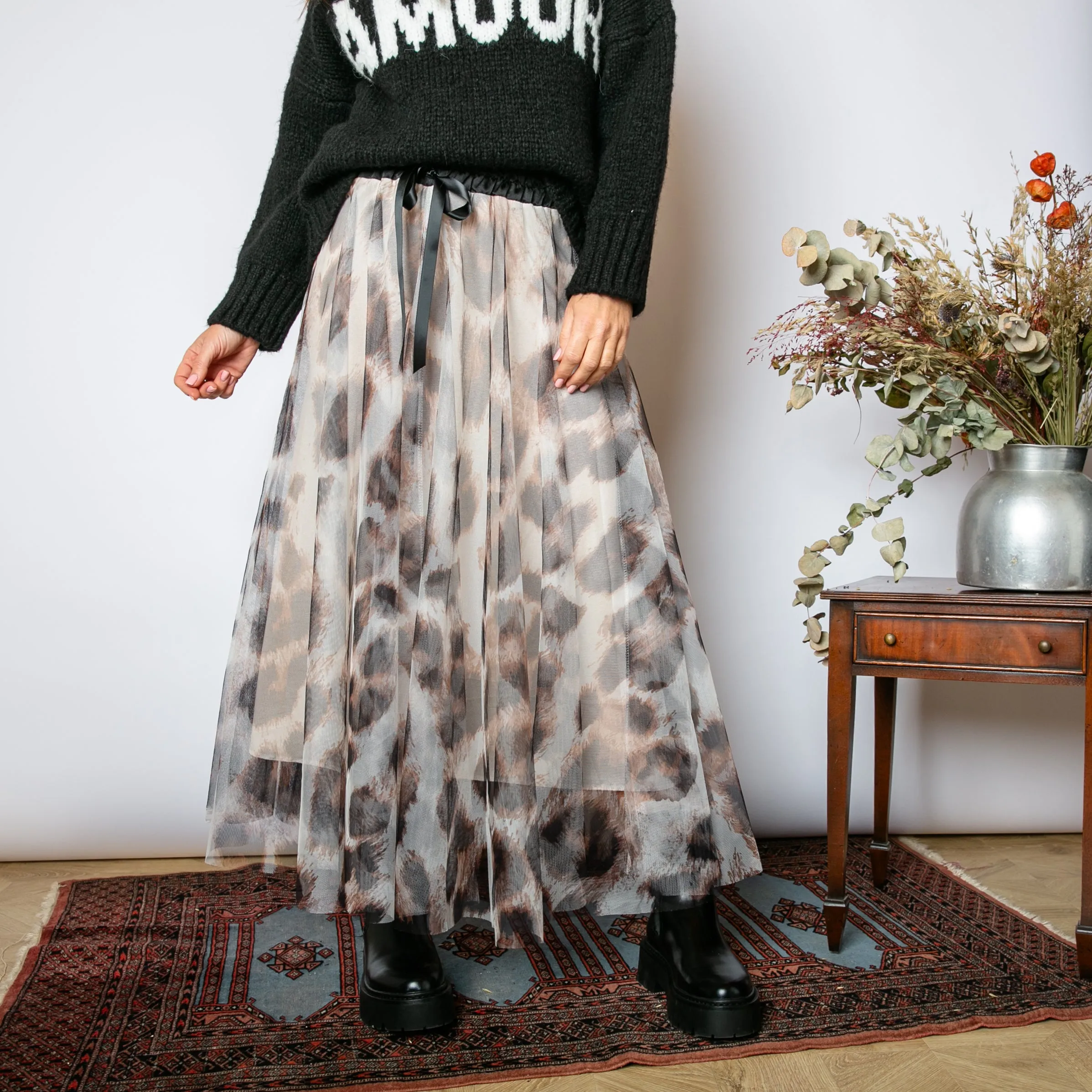 Leopard Chiffon Layer Skirt