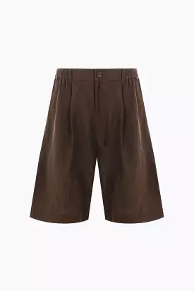 linen shorts with overlay panel