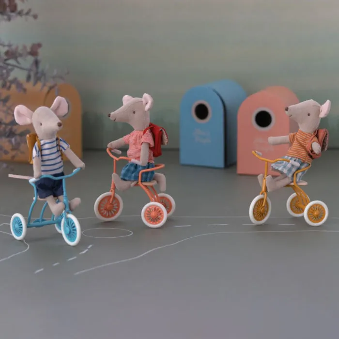 Maileg Toys Big Sister Tricycle Mouse With Bag Old Rose