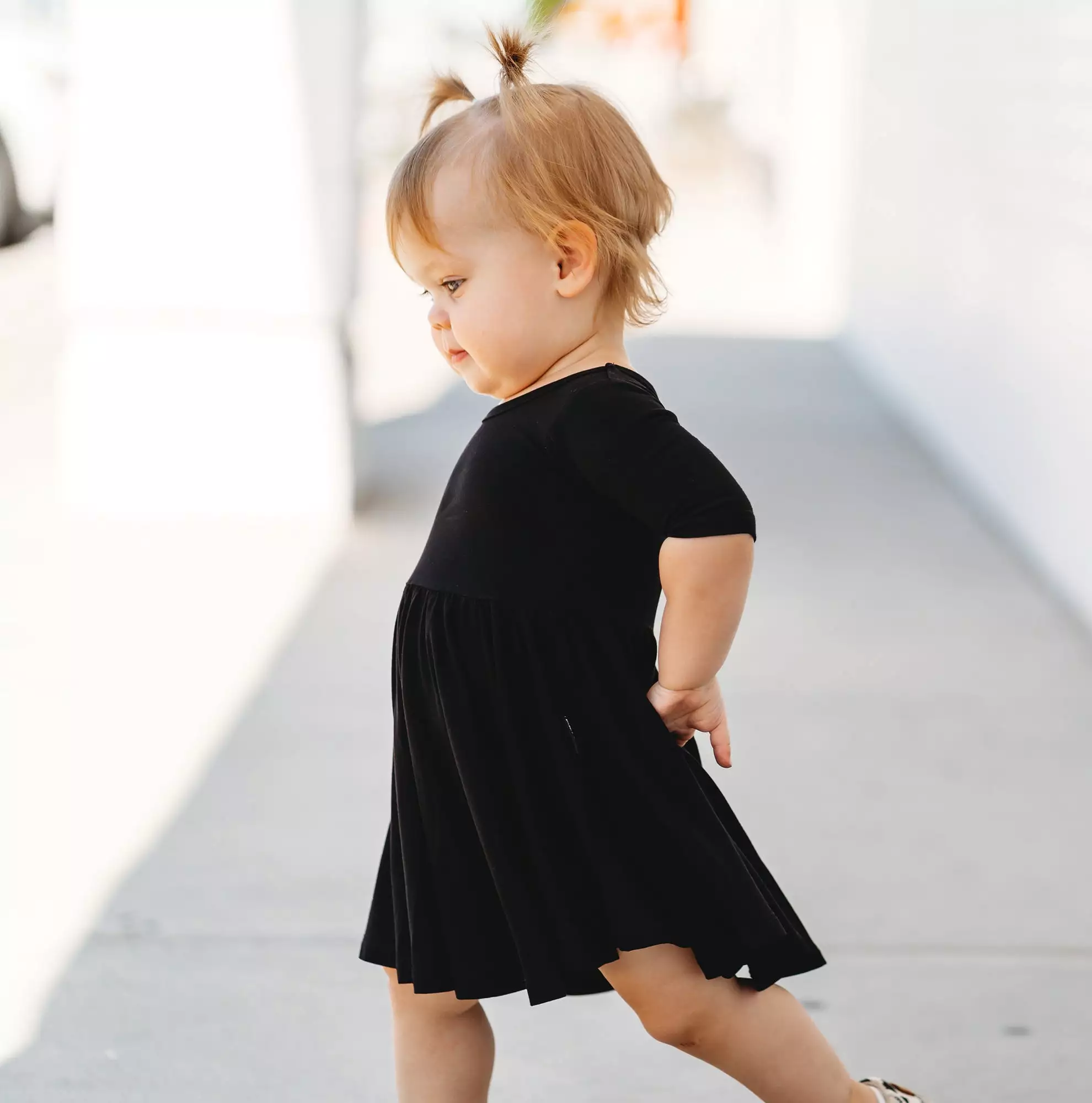 MID SLEEVE BAMBOO DRESS- Little Black Twirl