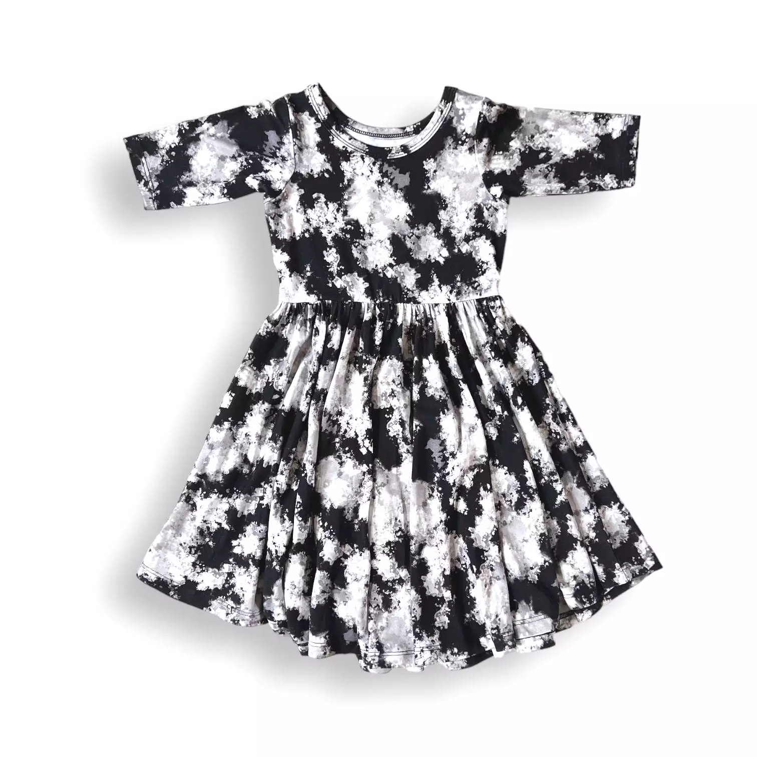 MID SLEEVE TWIRL DRESS- Black Tie Dye