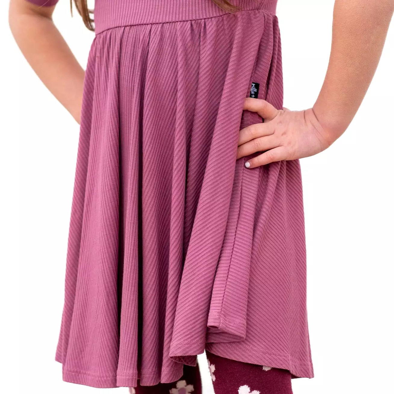 MID SLEEVE TWIRL DRESS- Mauve Ribbed