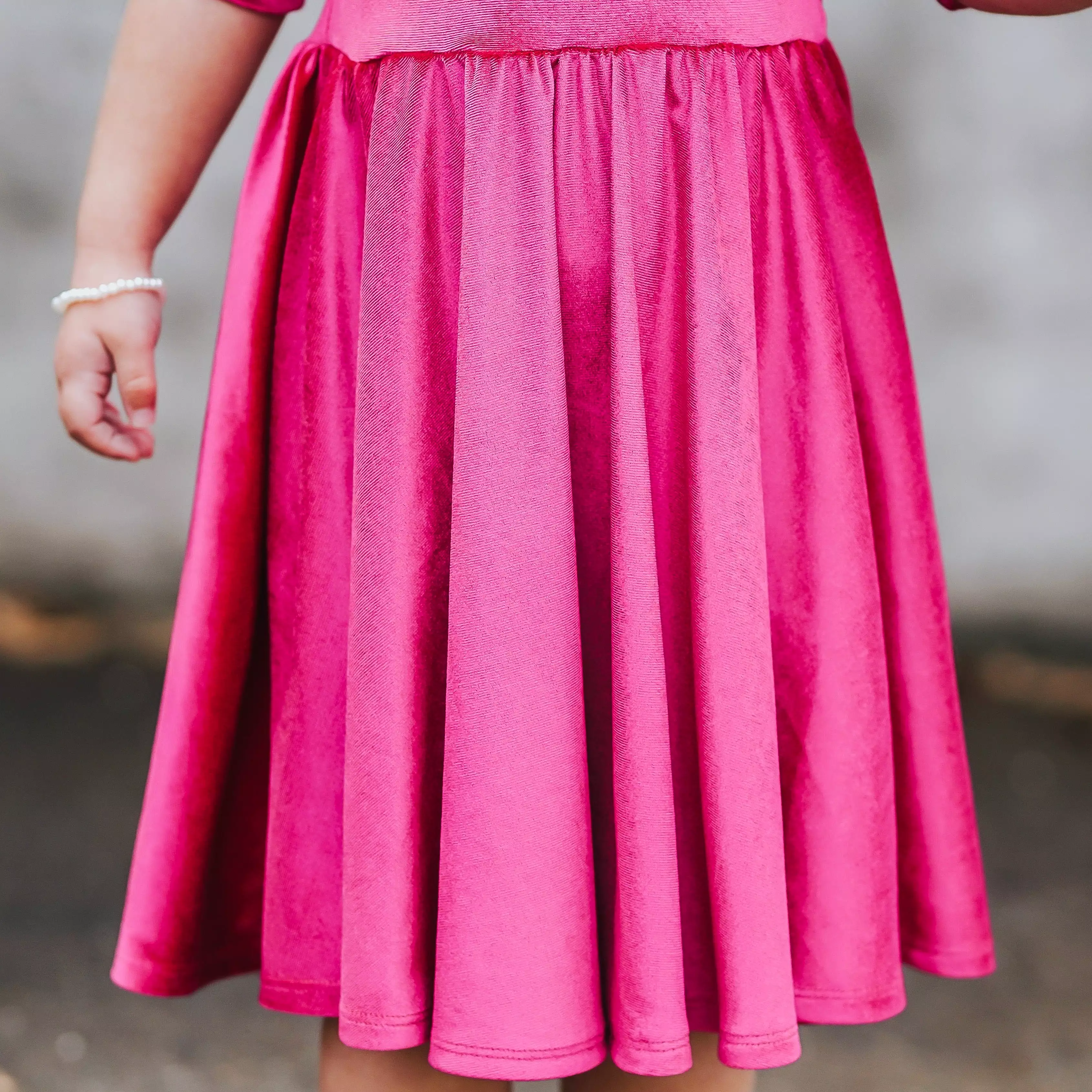 MID SLEEVE- Pink Opal (Hot Pink) Stretch Velvet Twirl Dress