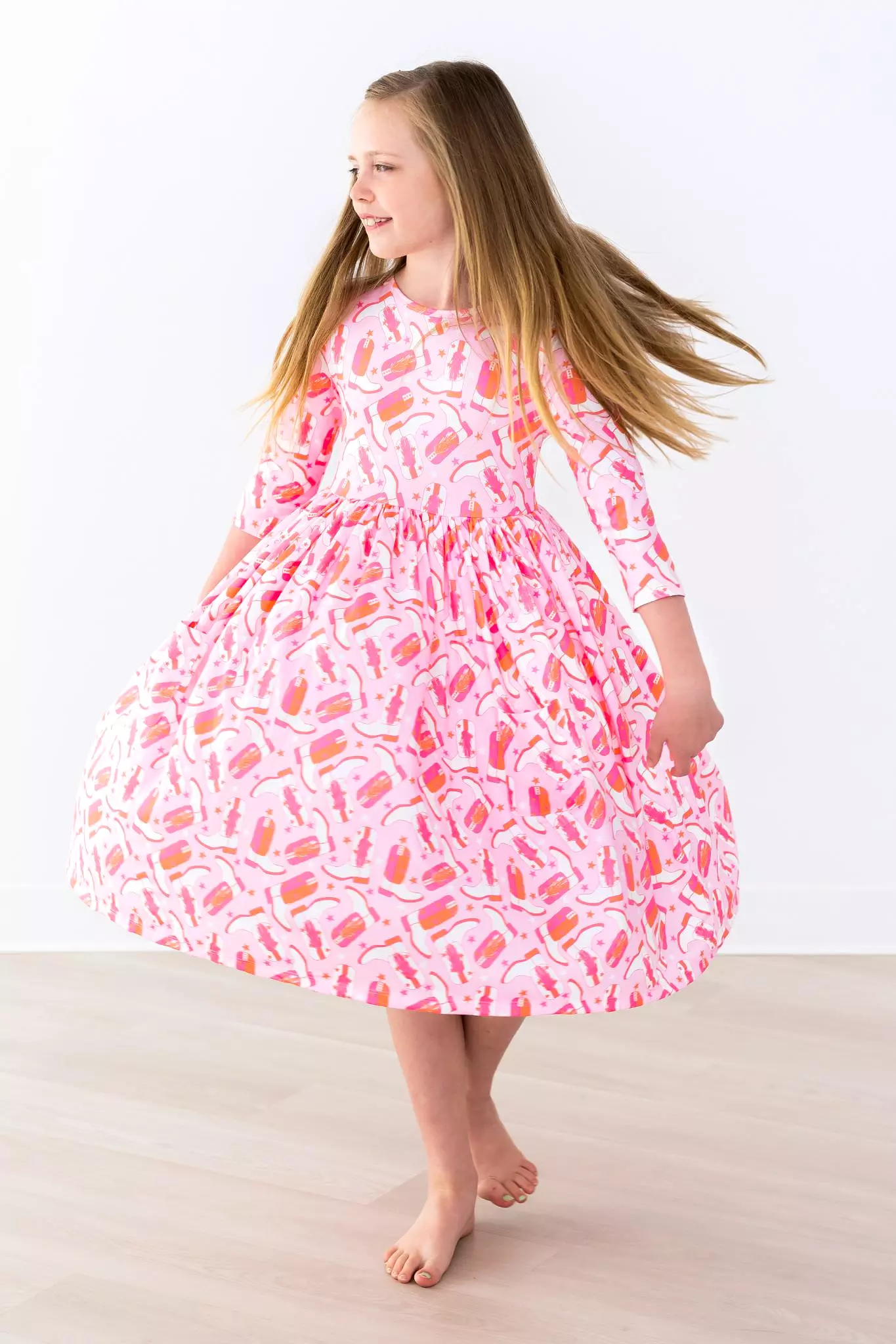 Mila & Rose 3/4 Sleeve Pocket Twirl Dress - Howdy