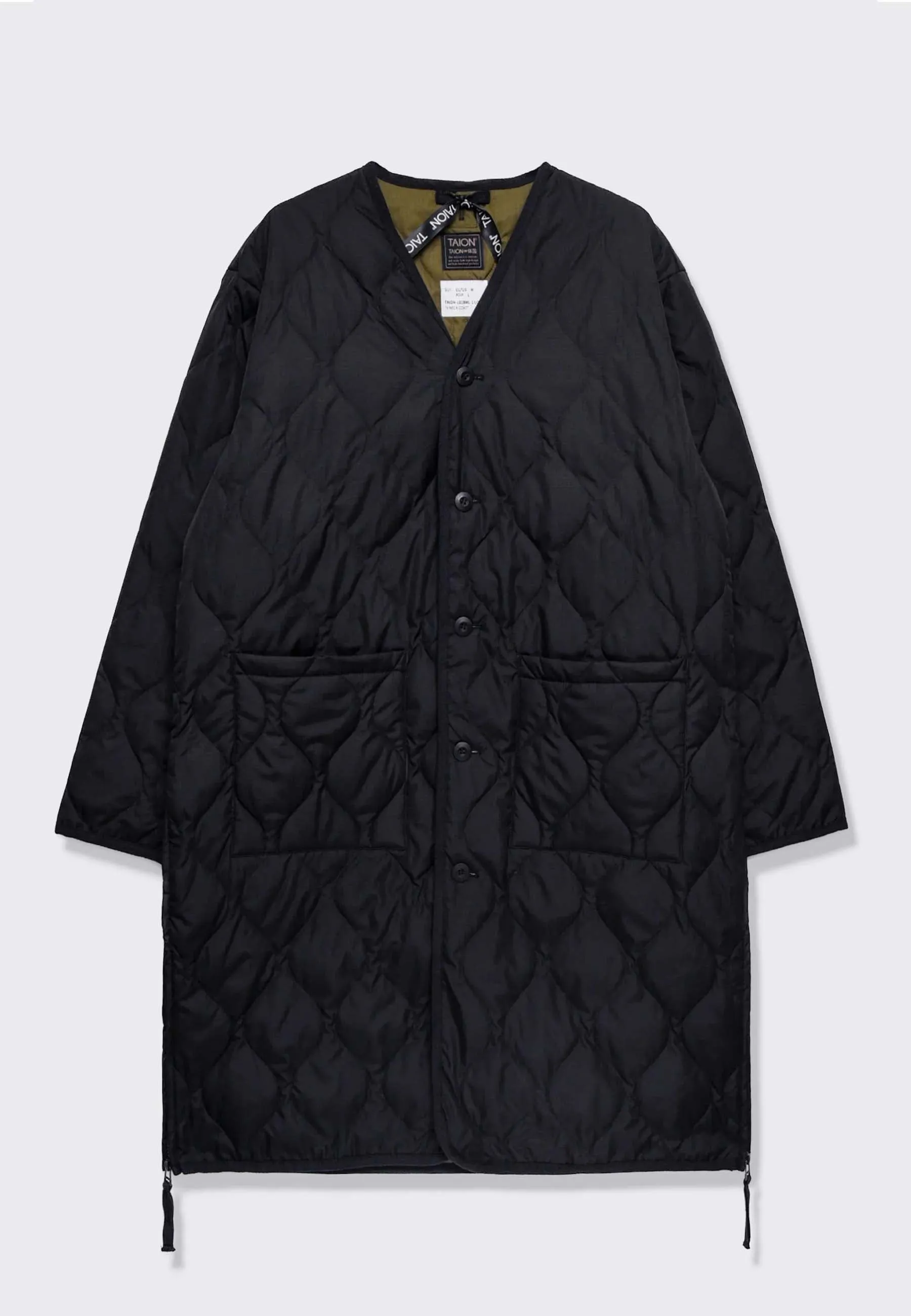 Military V Neck Down Coat - Black