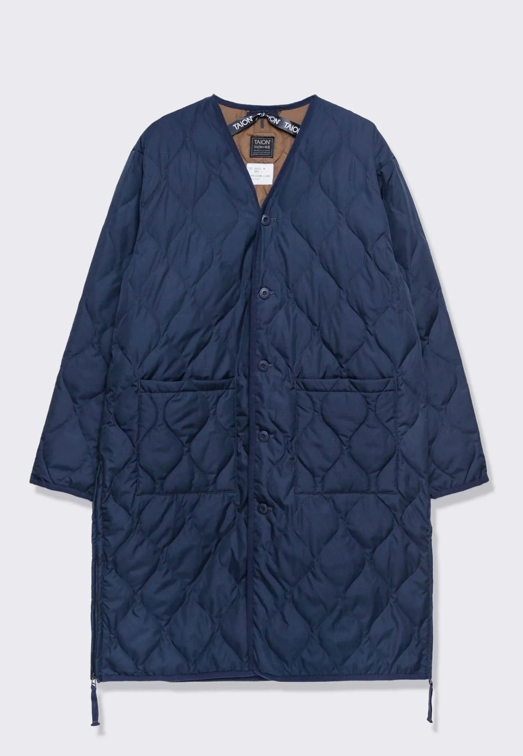 Military V Neck Down Coat - Navy