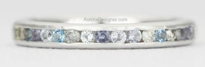 Mixed Blue Green Gray Diamond and Gemstone Ring in Channel Setting 14K Gold Mermaid Colors AD1559