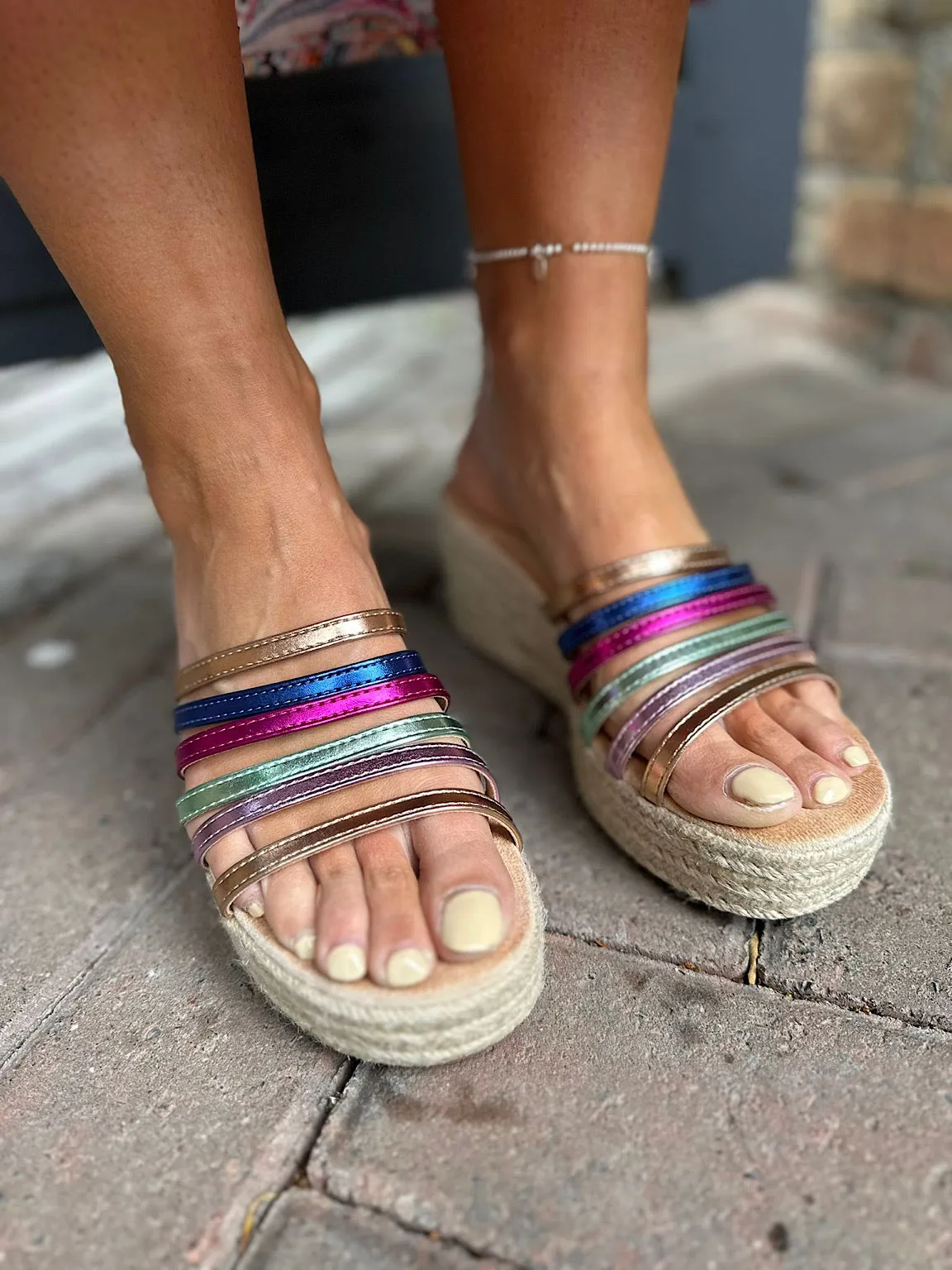 Multicolour Metallic Strappy Wedge