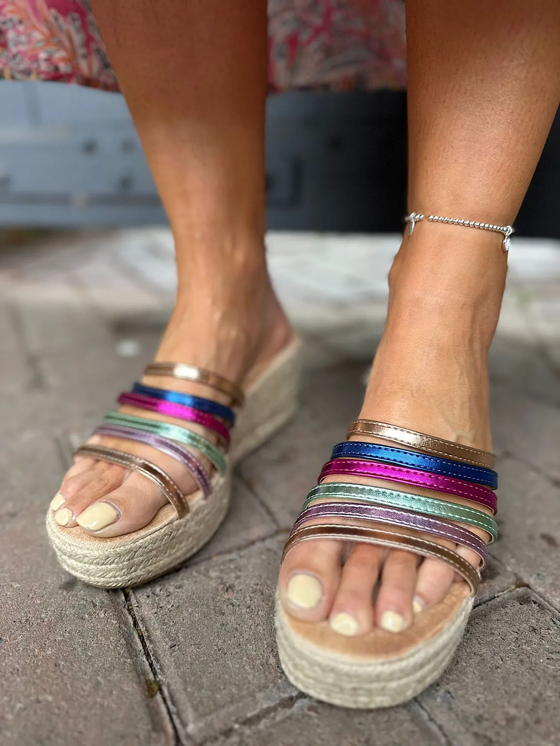 Multicolour Metallic Strappy Wedge