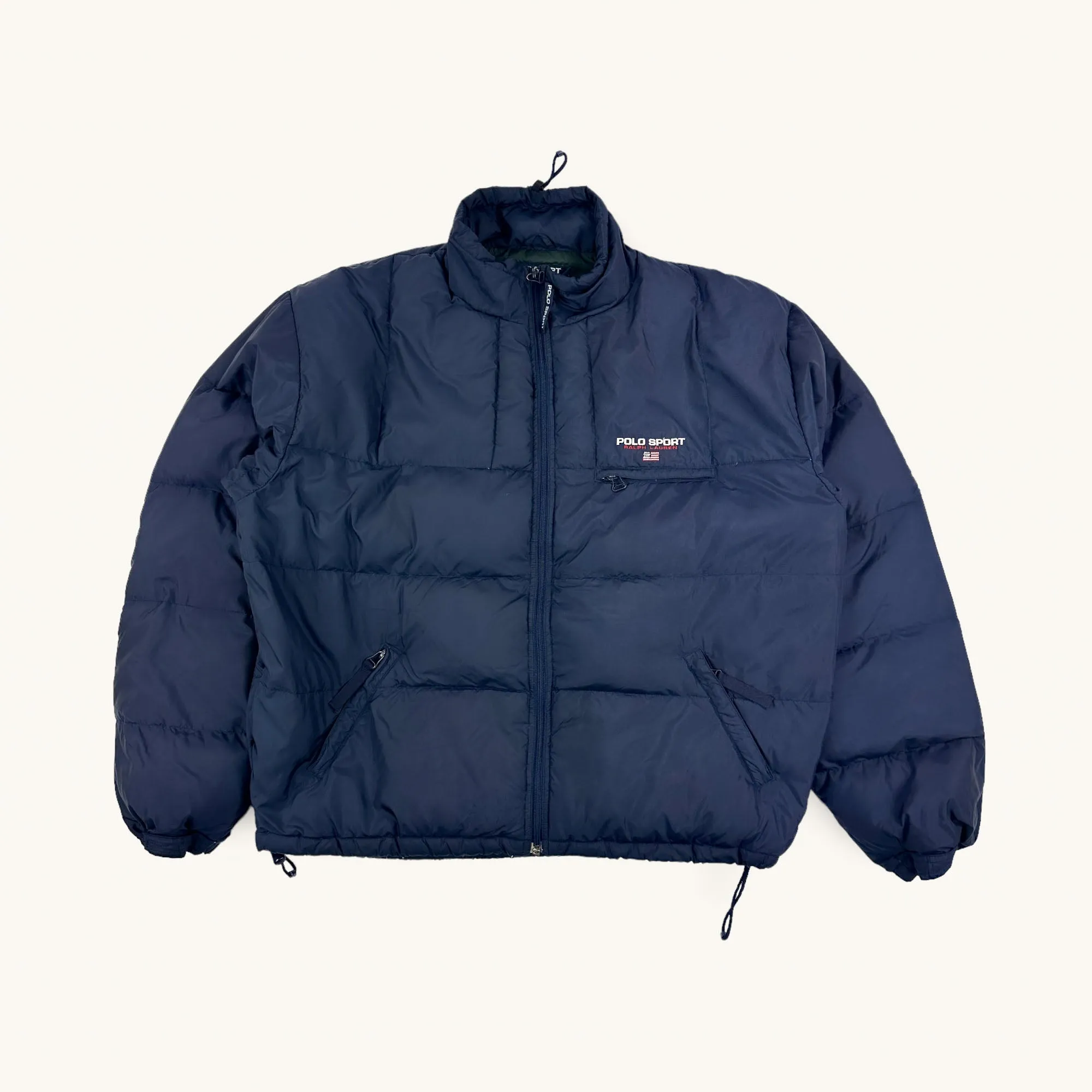 Navy Blue 90s Polo Sport Ralph Lauren Puffer Jacket Coat (XL)