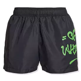 Off-White Neon Logo Print Black Swim Shorts