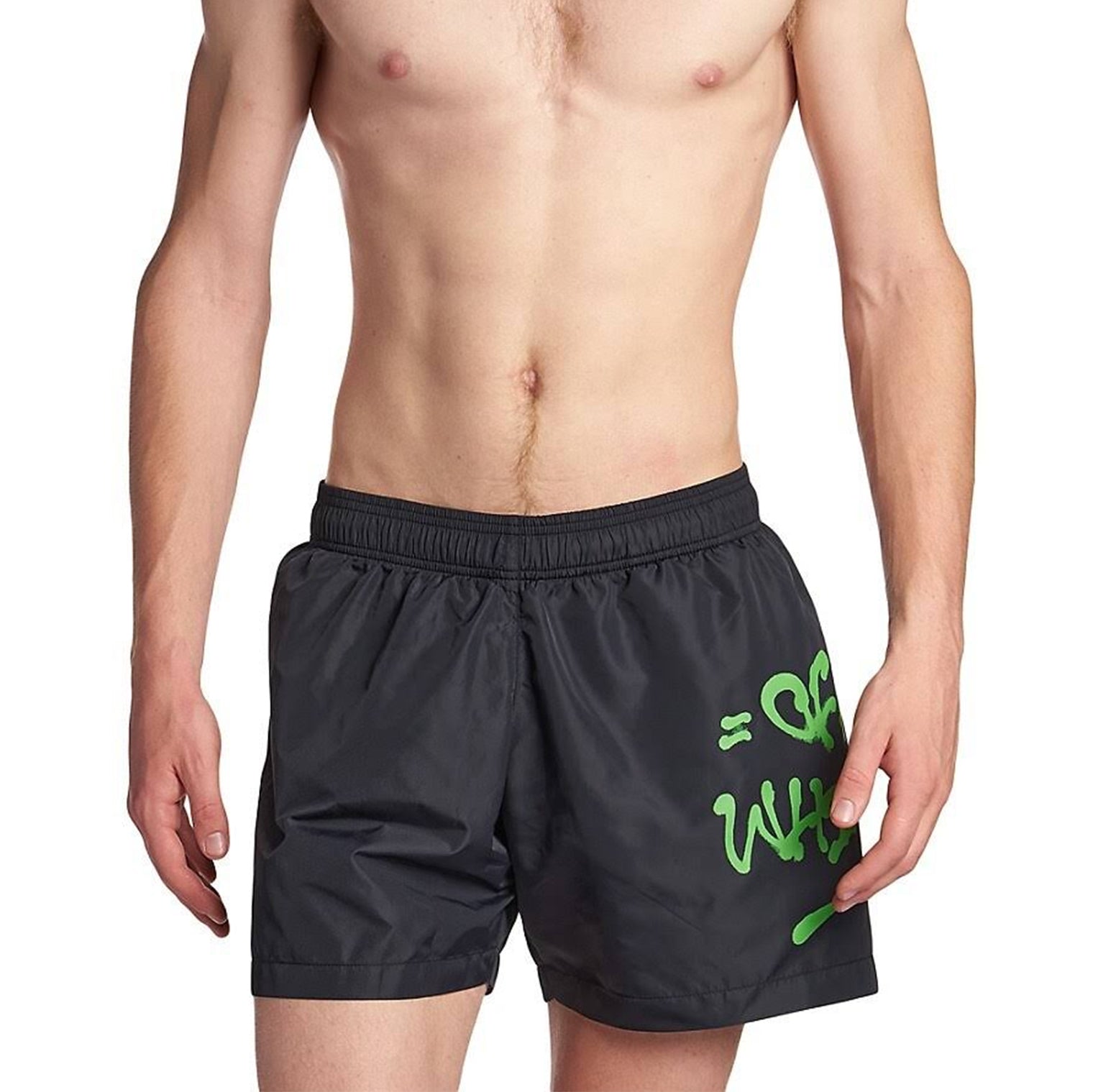 Off-White Neon Logo Print Black Swim Shorts