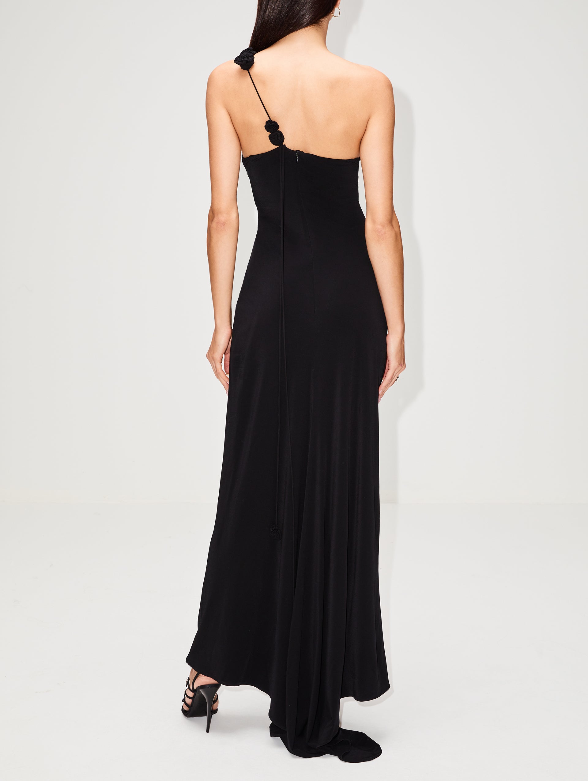 One Shoulder Rosette Maxi Dress