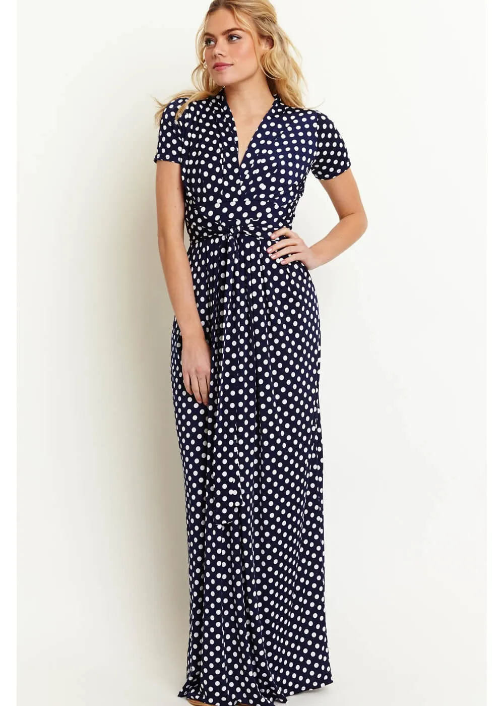 Onjenu Pitot Polkadot 70's Maxi Dress Navy