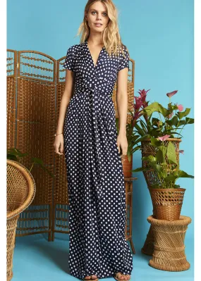 Onjenu Pitot Polkadot 70's Maxi Dress Navy