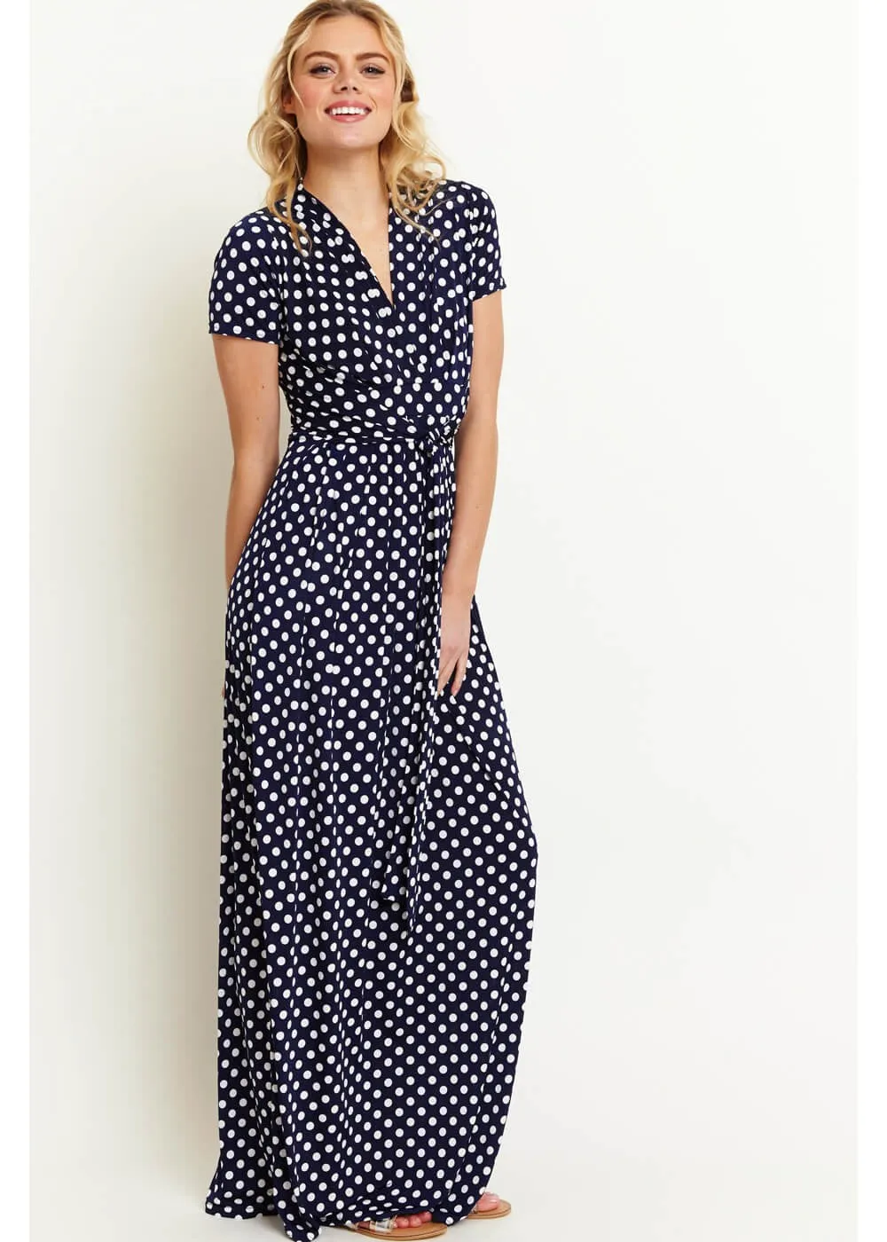 Onjenu Pitot Polkadot 70's Maxi Dress Navy