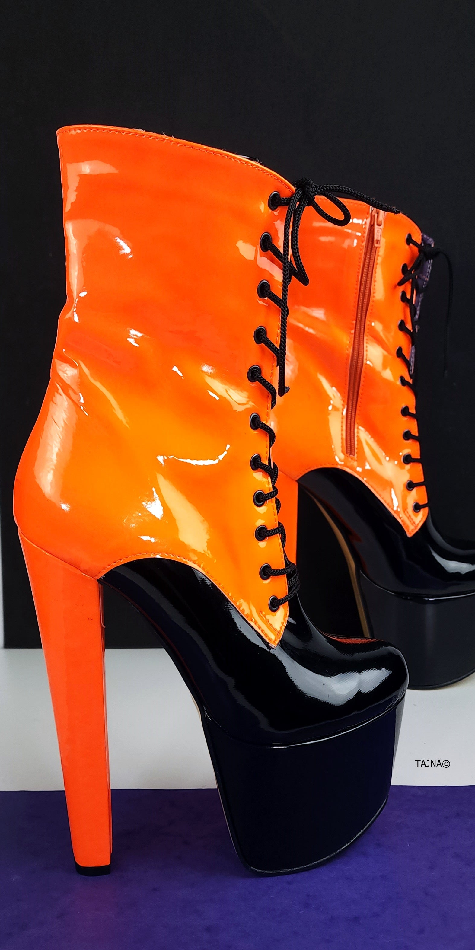 Orange Neon Black Multi Colour Chunky Heel Boots