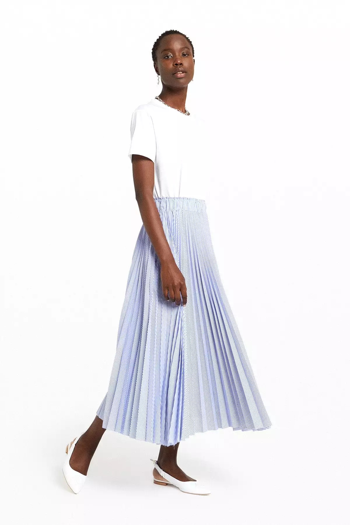 Ottod'Ame Women's Fine Stripe Pleated Skirt - BLUE