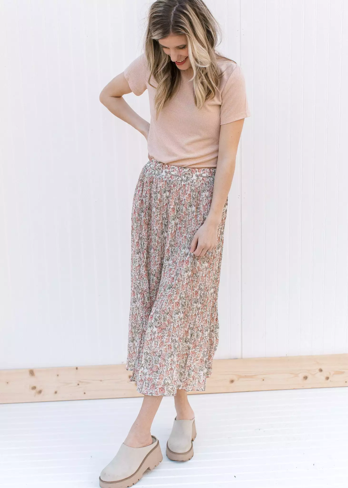 Pink Lotus Pleated Midi Skirt