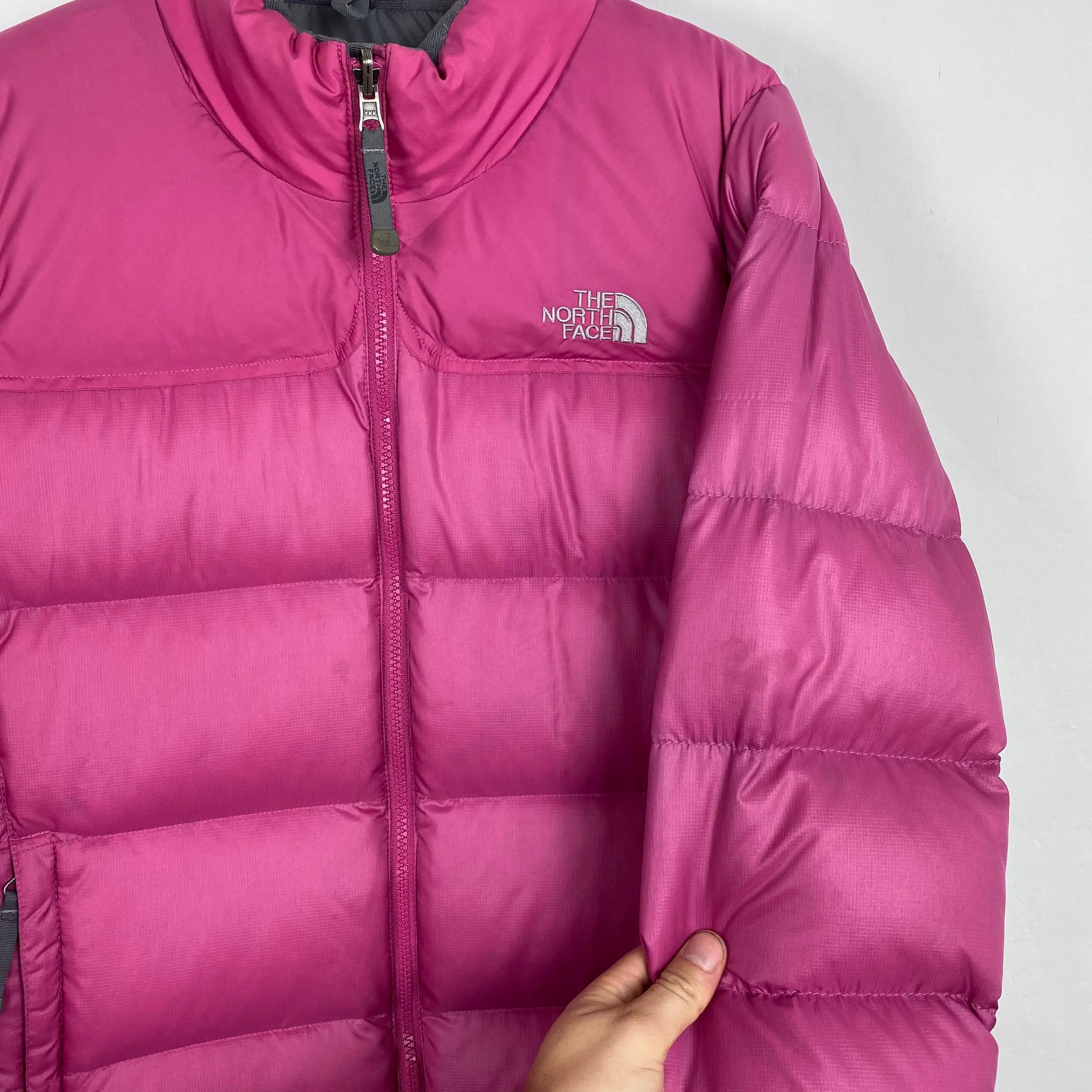 Pink north face puffer jacket womens small