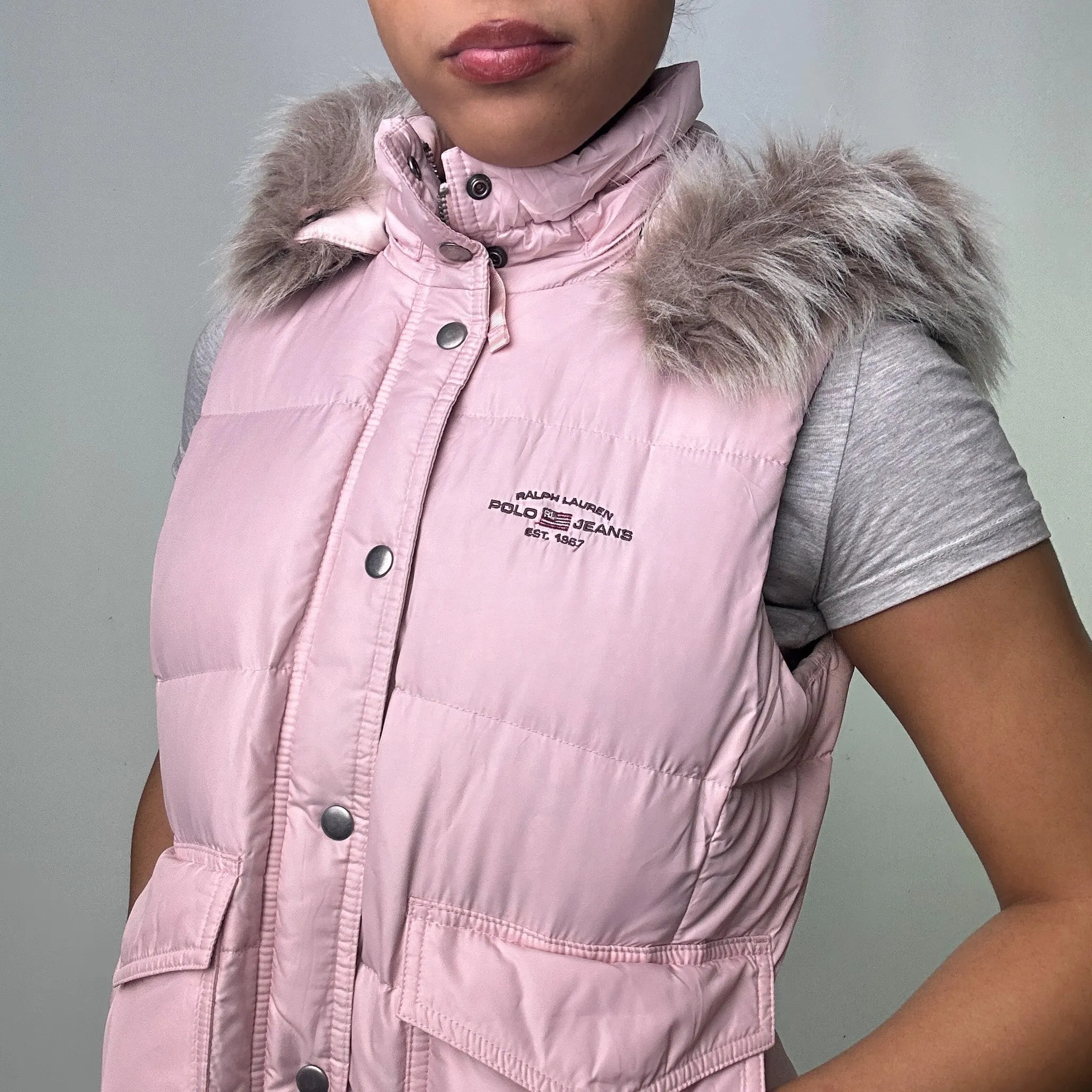 Pink y2ks Polo Jeans Ralph Lauren Puffer Jacket Coat Gilet (M)