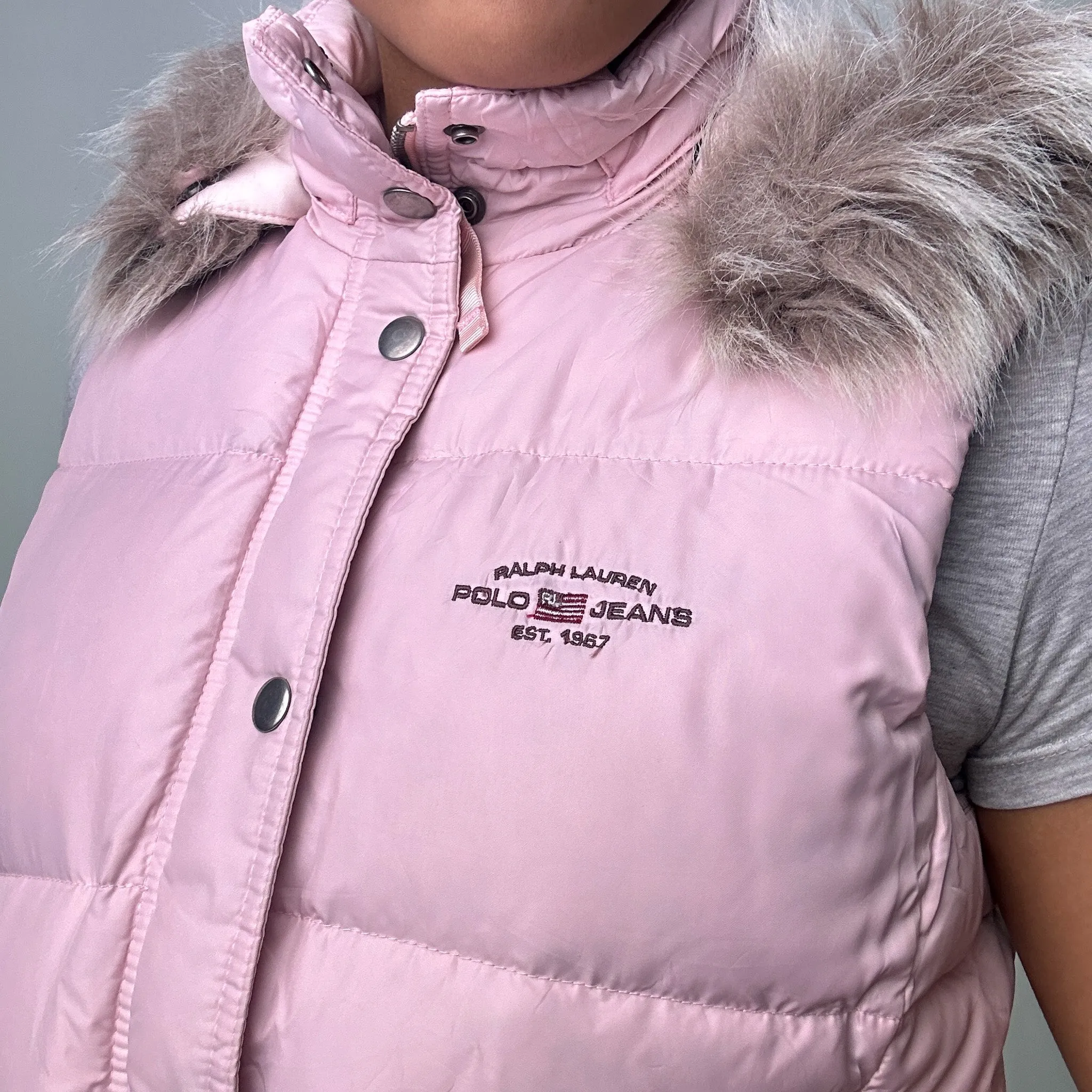 Pink y2ks Polo Jeans Ralph Lauren Puffer Jacket Coat Gilet (M)