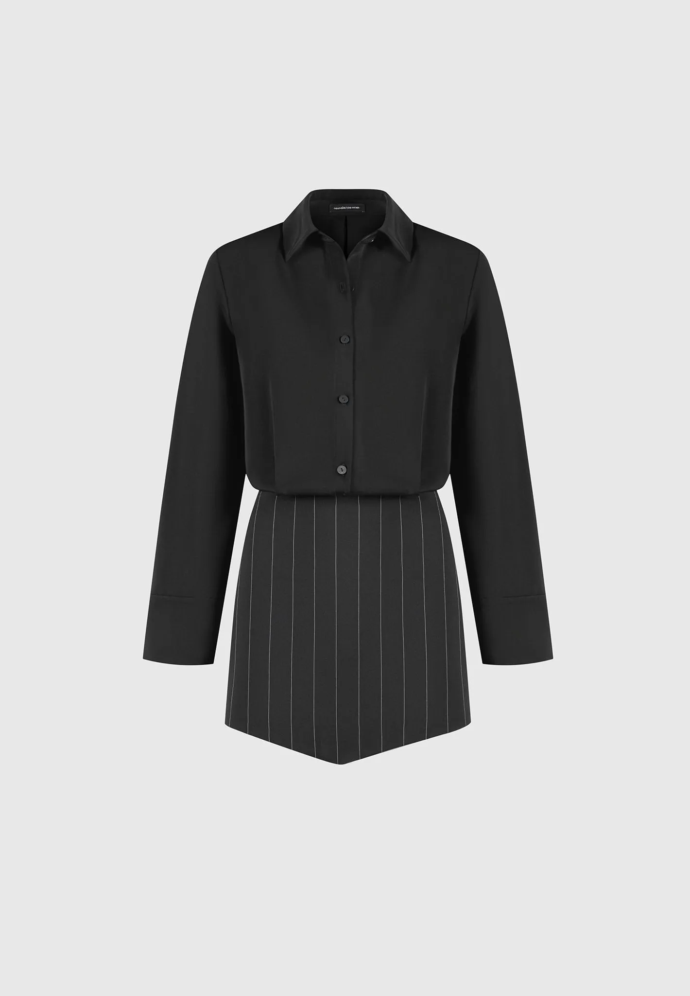 Pinstripe Skirt Shirt Dress - Black