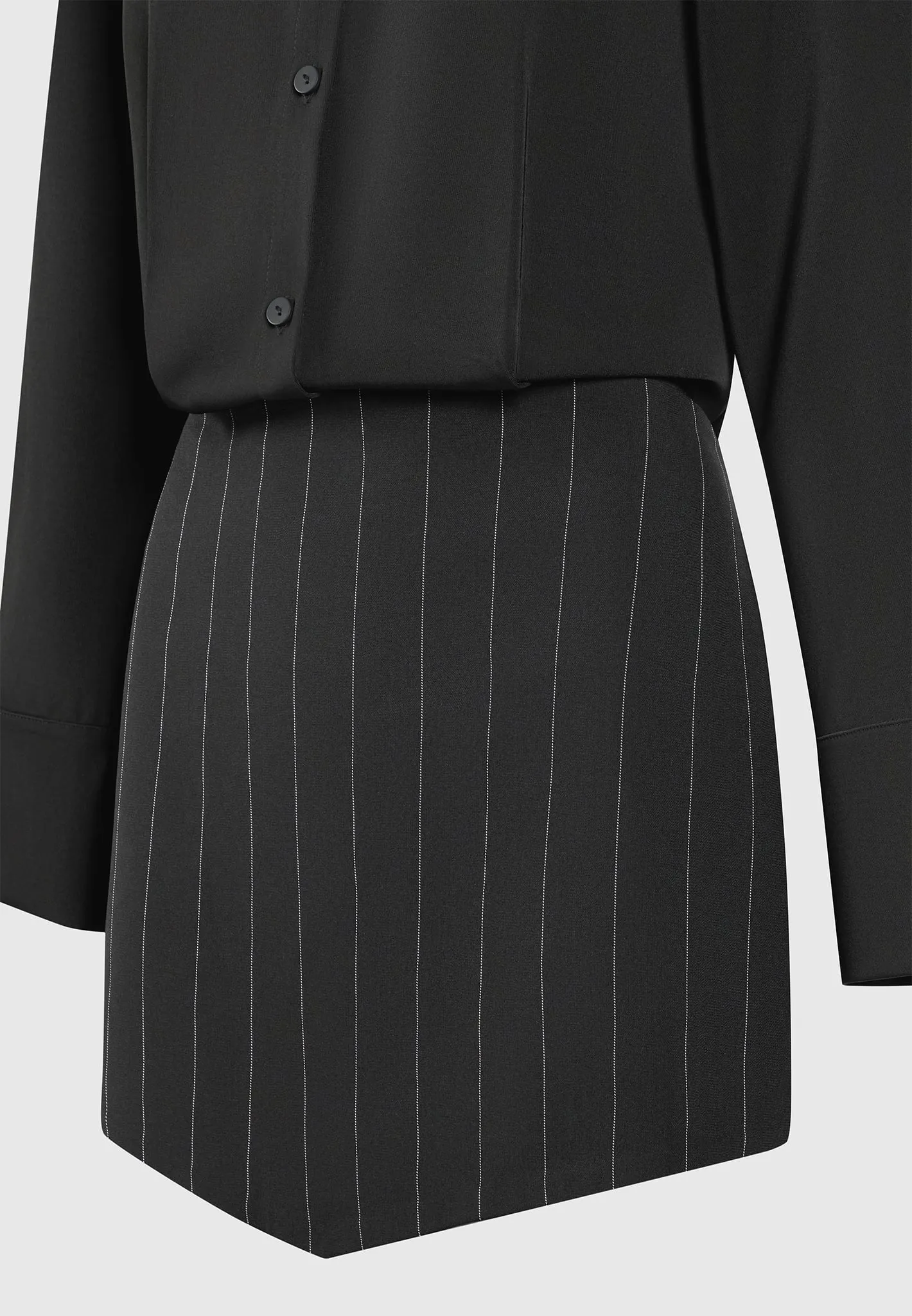 Pinstripe Skirt Shirt Dress - Black