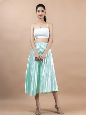 Pista Green Flared Skirt with Accordion Pleats For Women