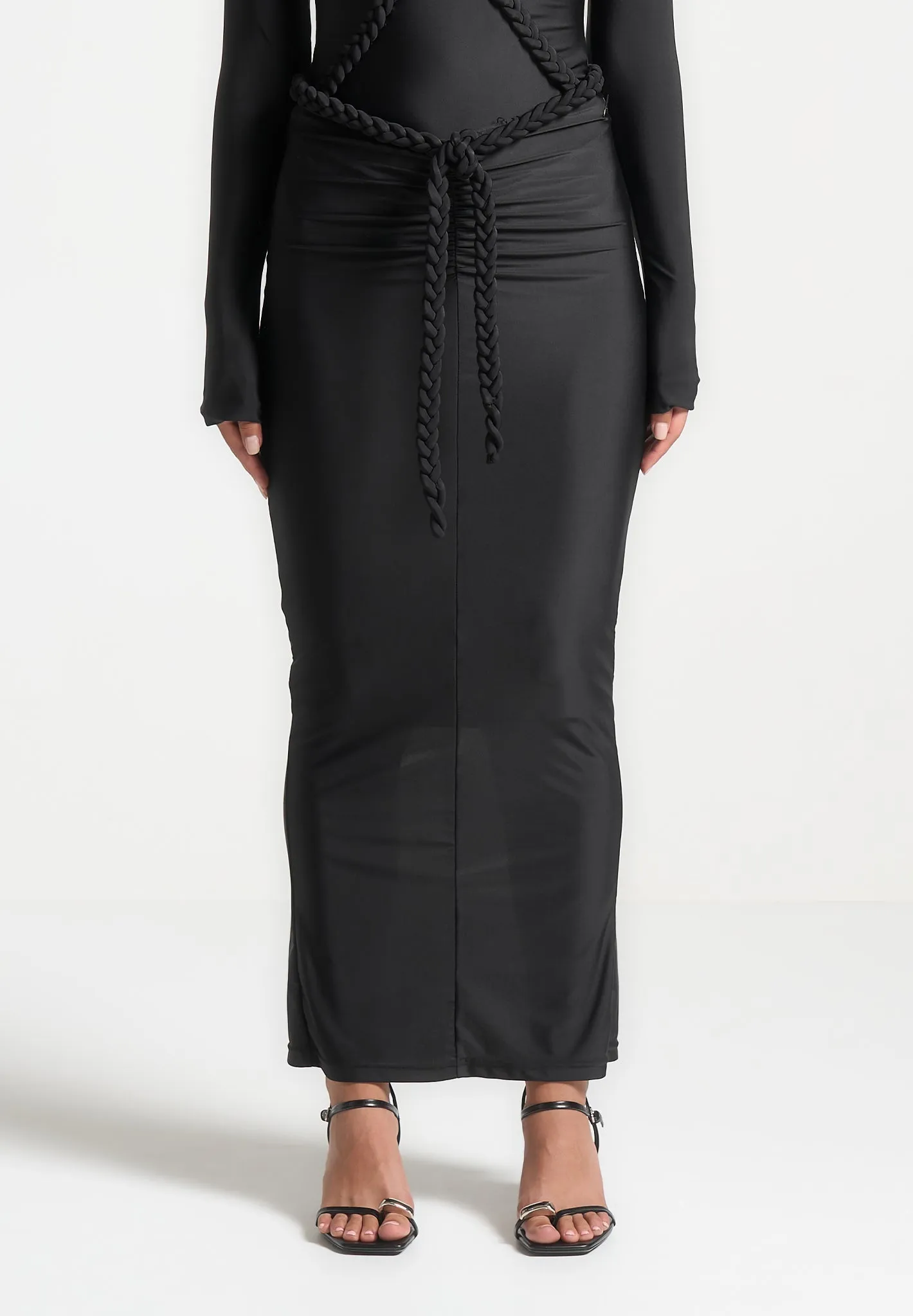 Plait Detail Midaxi Skirt - Black