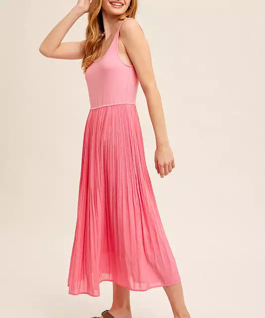 Pleated Skirt Tank Dress - Pink